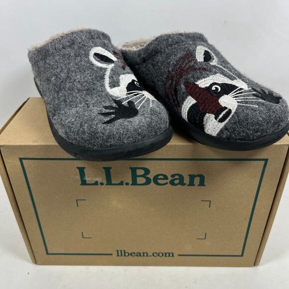 L.L. Bean Shoes - LL BEAN Slippers Womens 6 Medium B Daybreak Scuffs Motif Raccoon Mule Gray